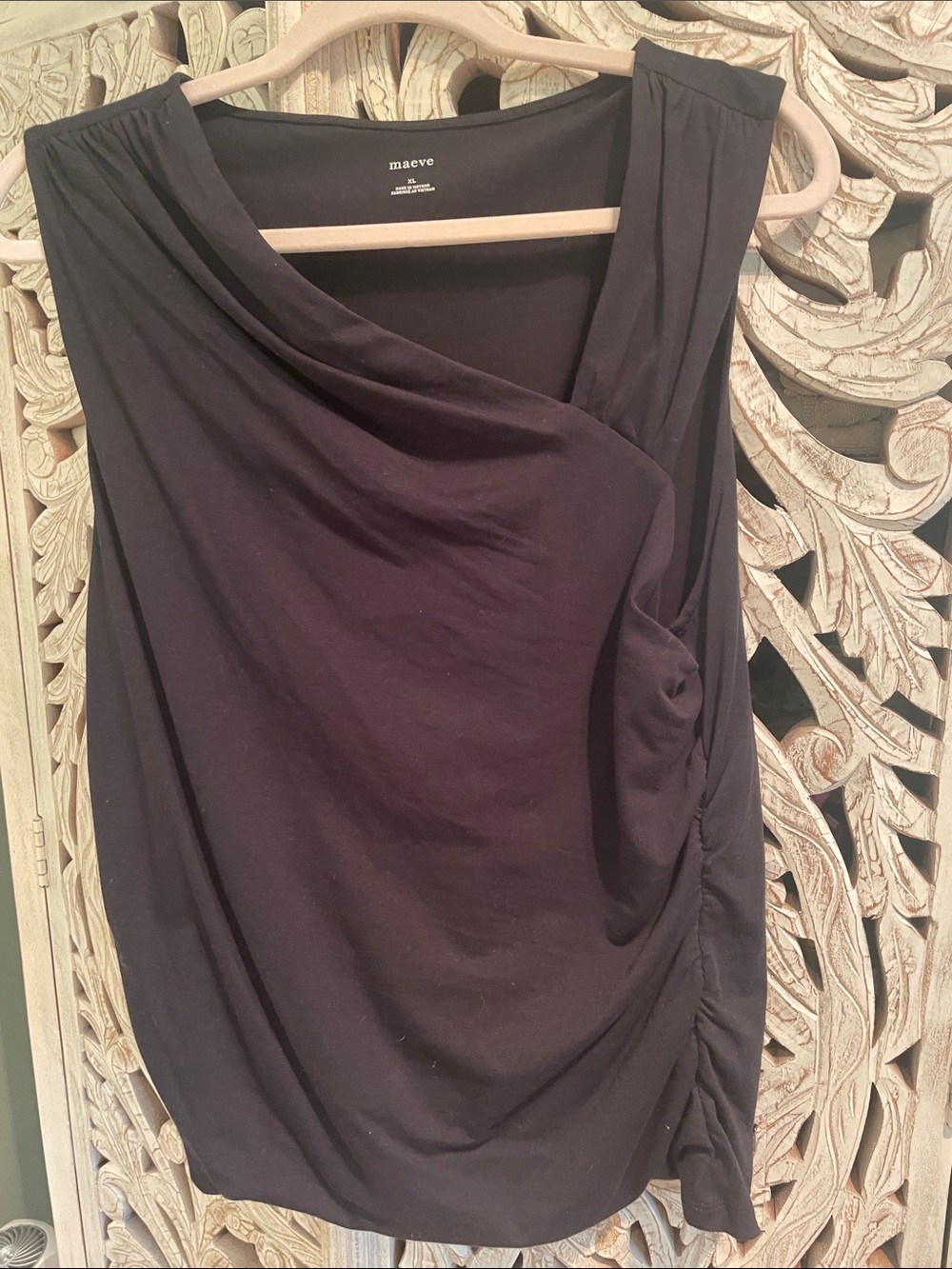 Maeve Black Asymmetrical Draped Sleeveless Dress
